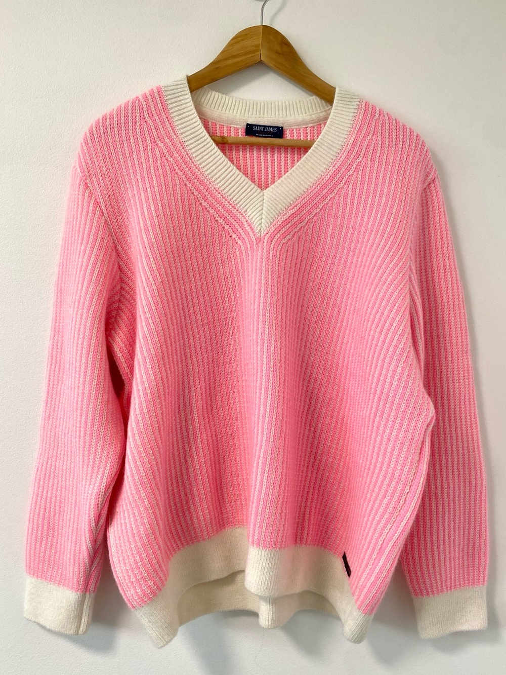 Saint James Mohair Blend Sweater Neon Pink Cream Fluffly Chunky Knit Courchevel